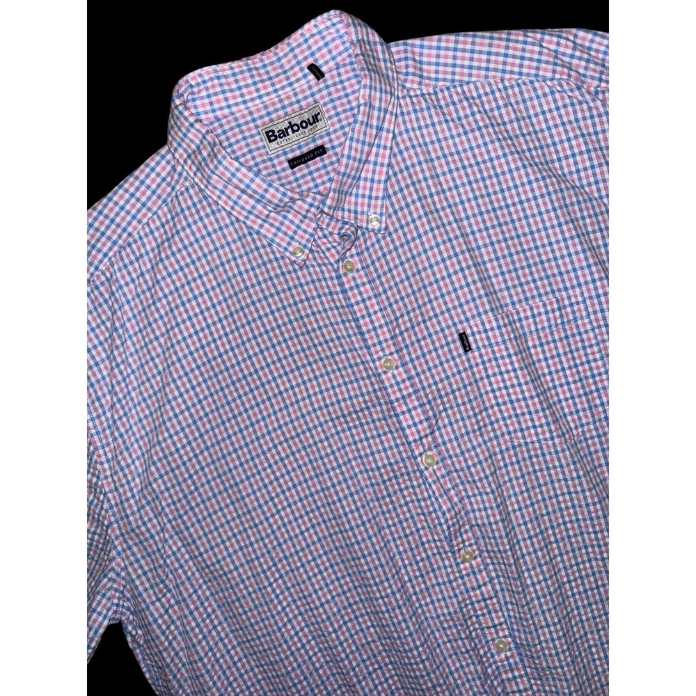 Barbour Shirt Mens XXL Tailored Fit Seersucker Short Sleeve Button Down Check